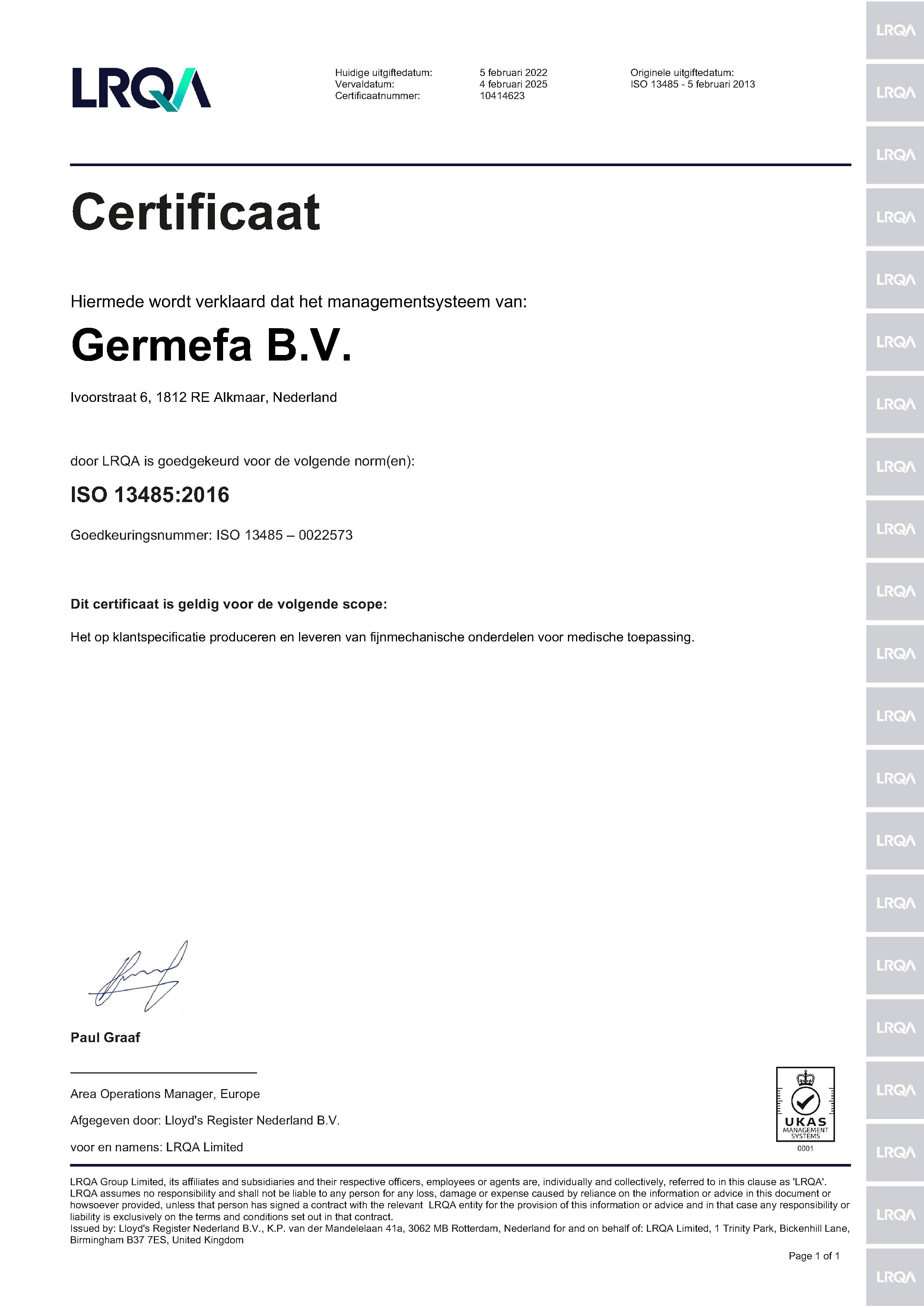Certificaat TT ISO13485-2016